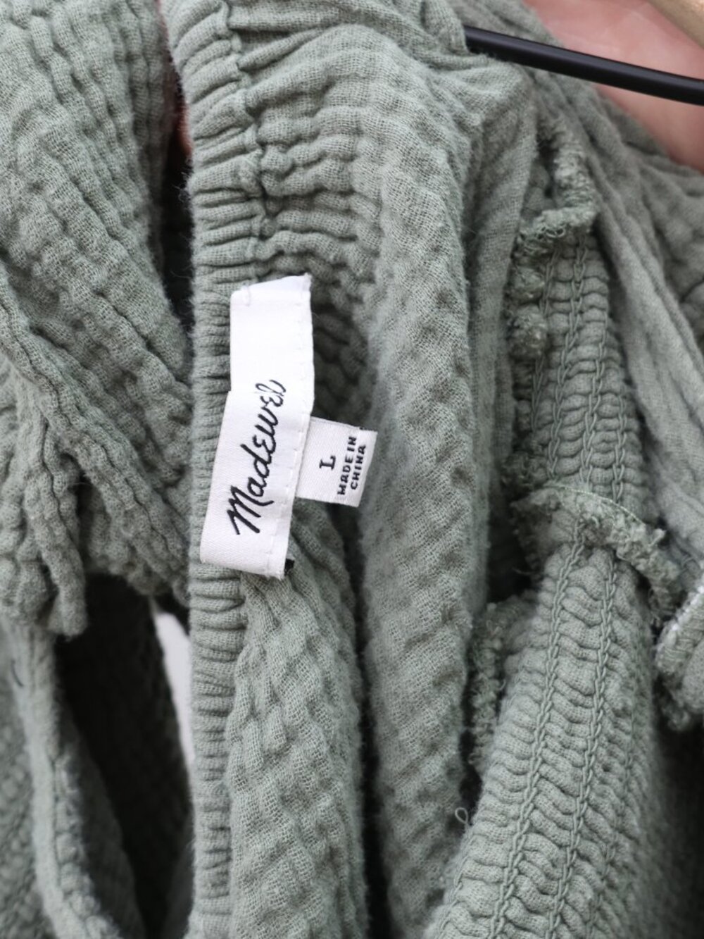 Madewell Lightspun Lucie Smocked Tie-Back Mini Dress Sage Green Large - Picture 4 of 4